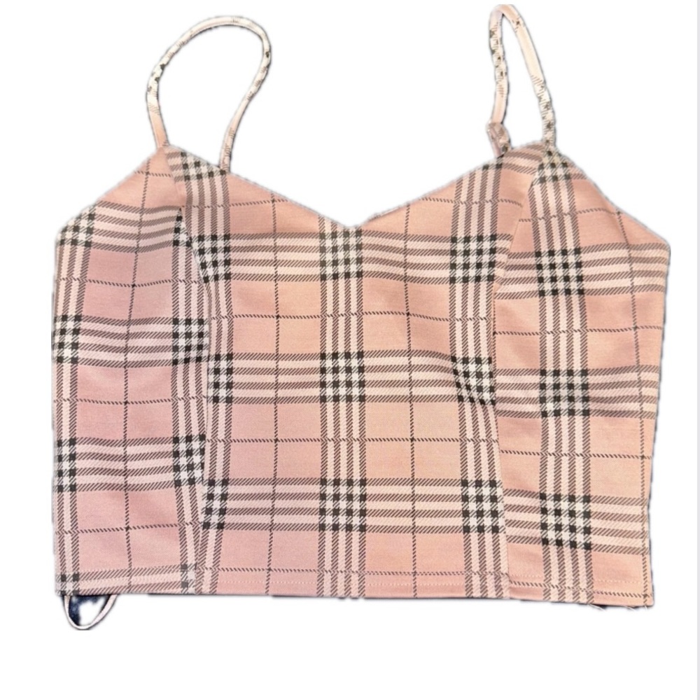 pink plaid crop top
